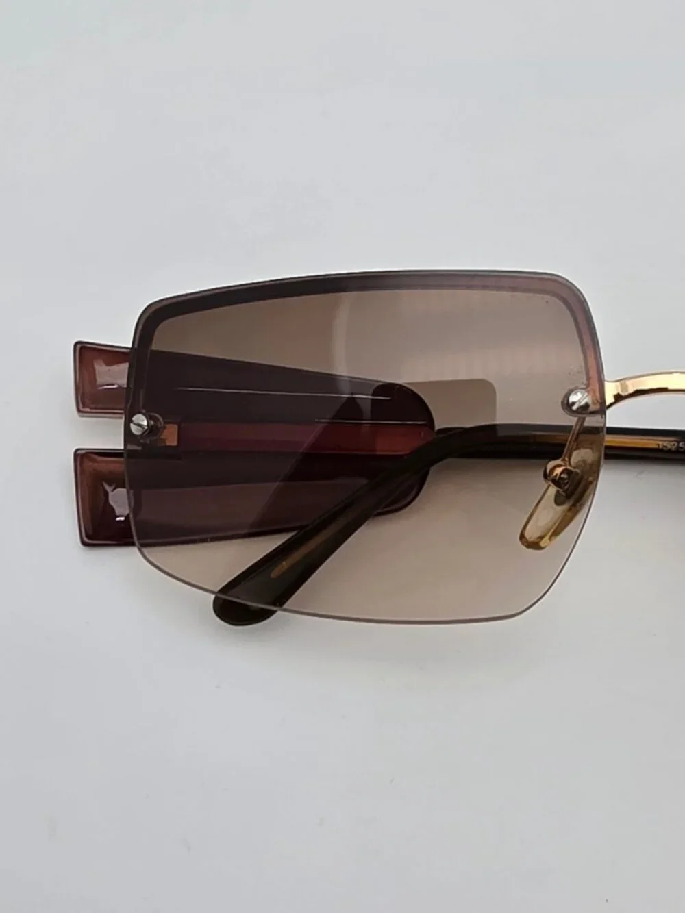 Giorgio Armani 1525 743 Gold Frame Brown Gradient Lens Semi Rimless Sunglasses